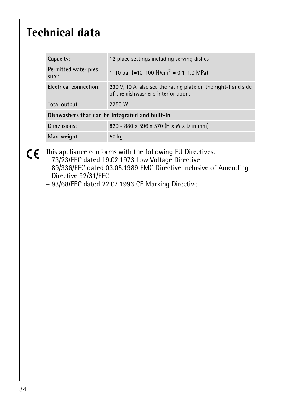 Technical data | AEG FAVORIT 44080 I User Manual | Page 34 / 48