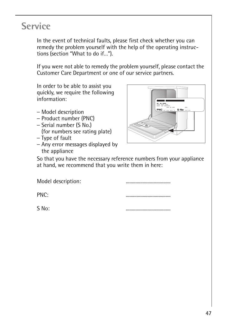 Service | AEG FAVORIT 44080 I User Manual | Page 47 / 48