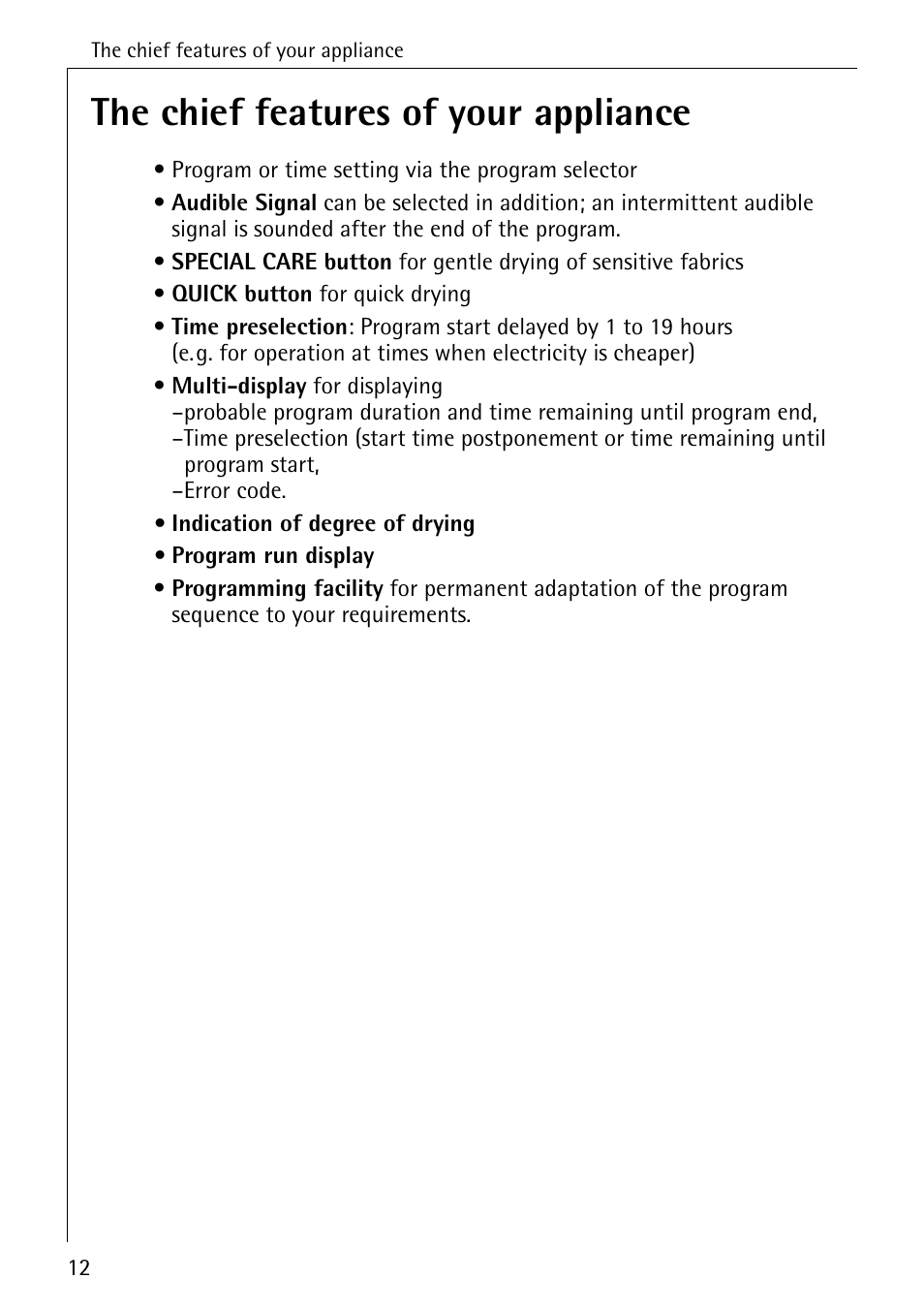 The chief features of your appliance | AEG LAVATHERM 57700 User Manual | Page 12 / 40