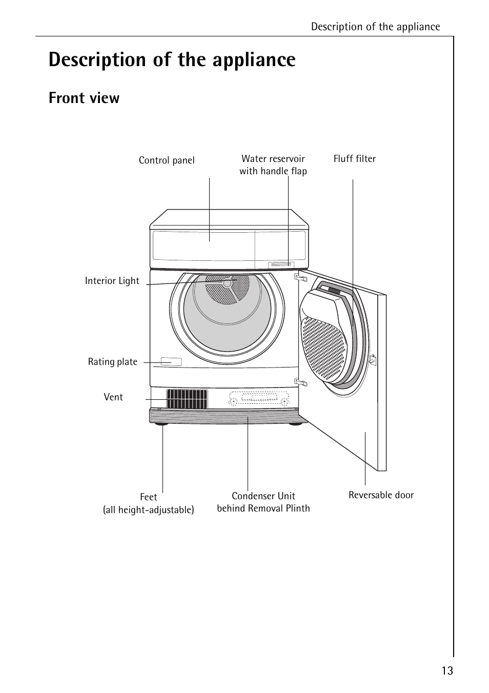 Description of the appliance, Front view | AEG LAVATHERM 57700 User Manual | Page 13 / 40