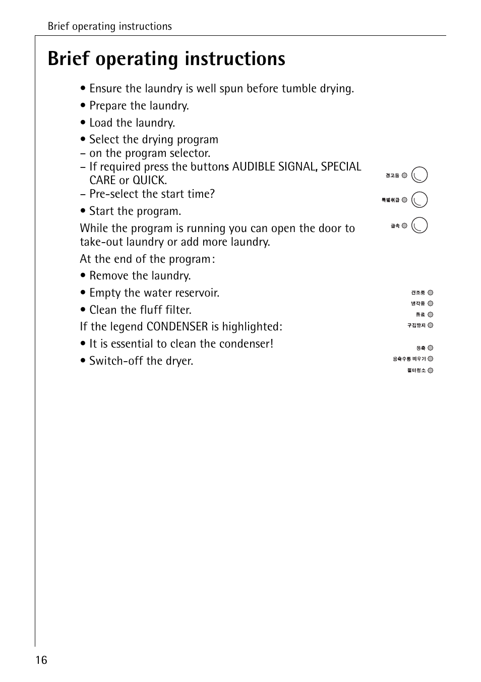 Brief operating instructions | AEG LAVATHERM 57700 User Manual | Page 16 / 40