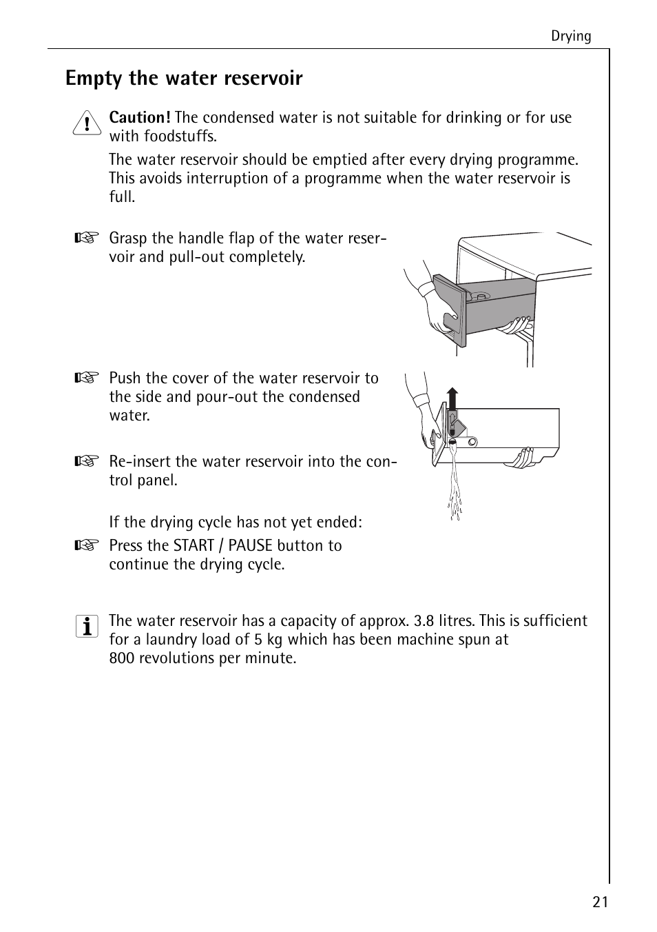 Empty the water reservoir | AEG LAVATHERM 57700 User Manual | Page 21 / 40