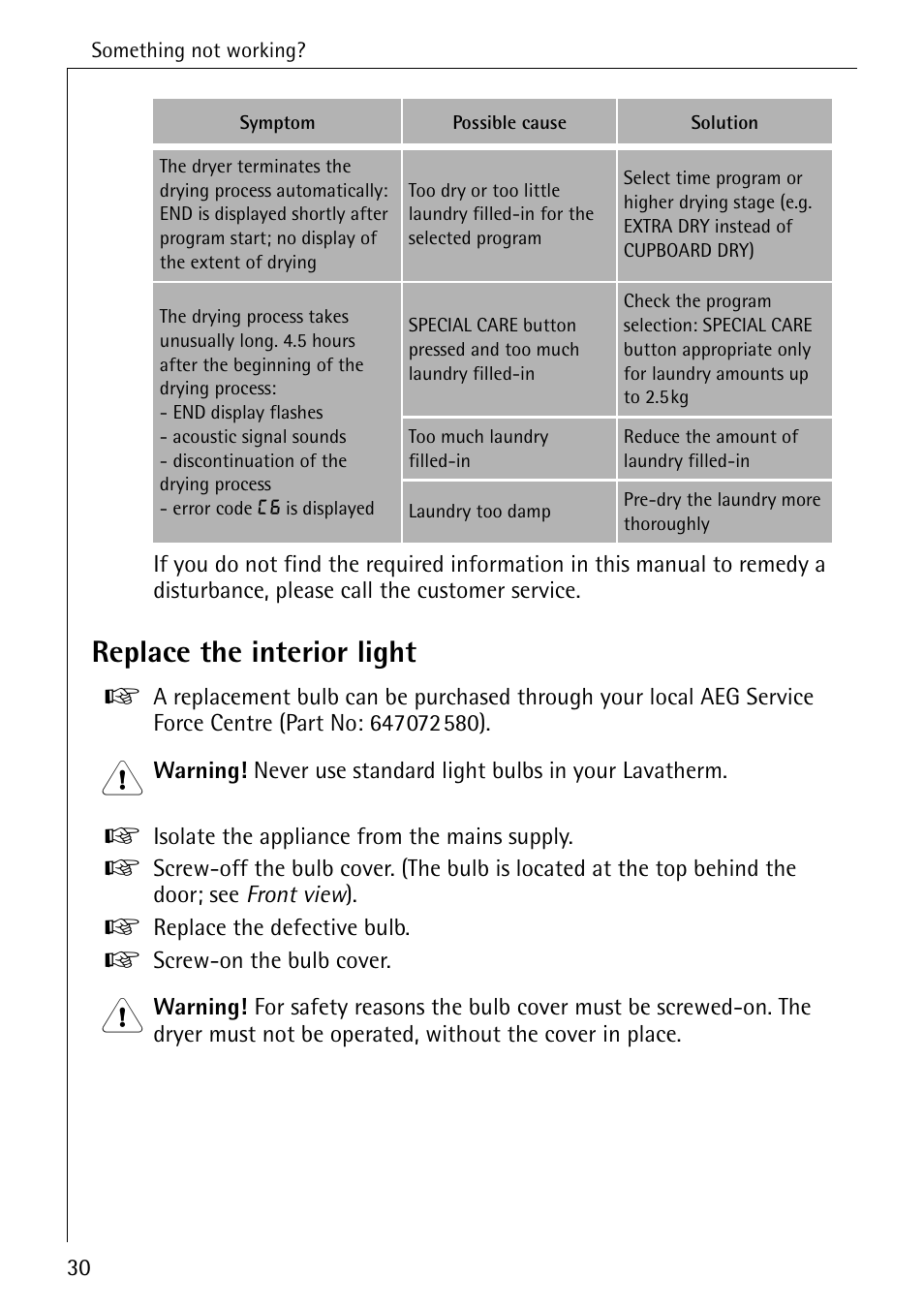 Replace the interior light | AEG LAVATHERM 57700 User Manual | Page 30 / 40