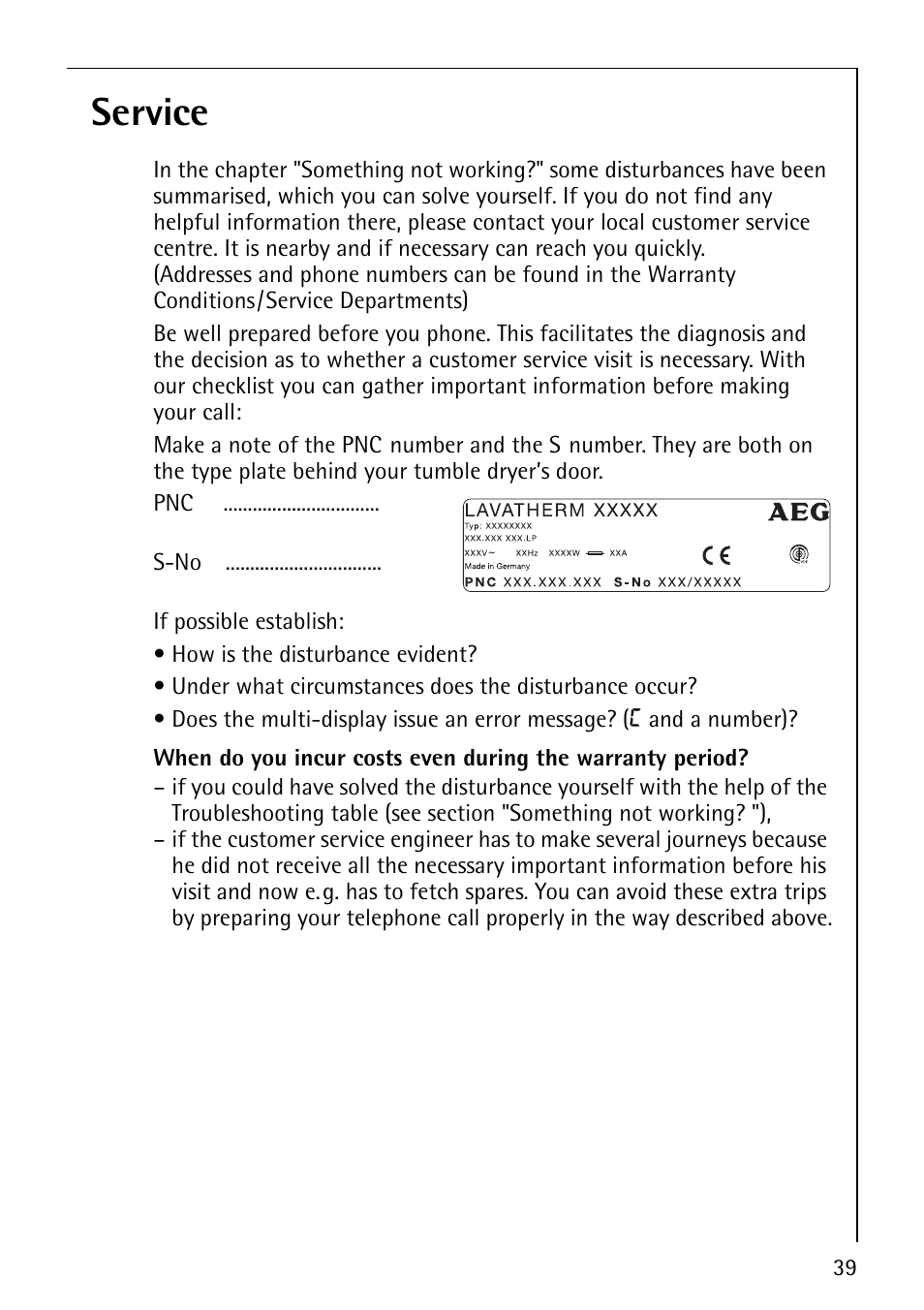 Service | AEG LAVATHERM 57700 User Manual | Page 39 / 40