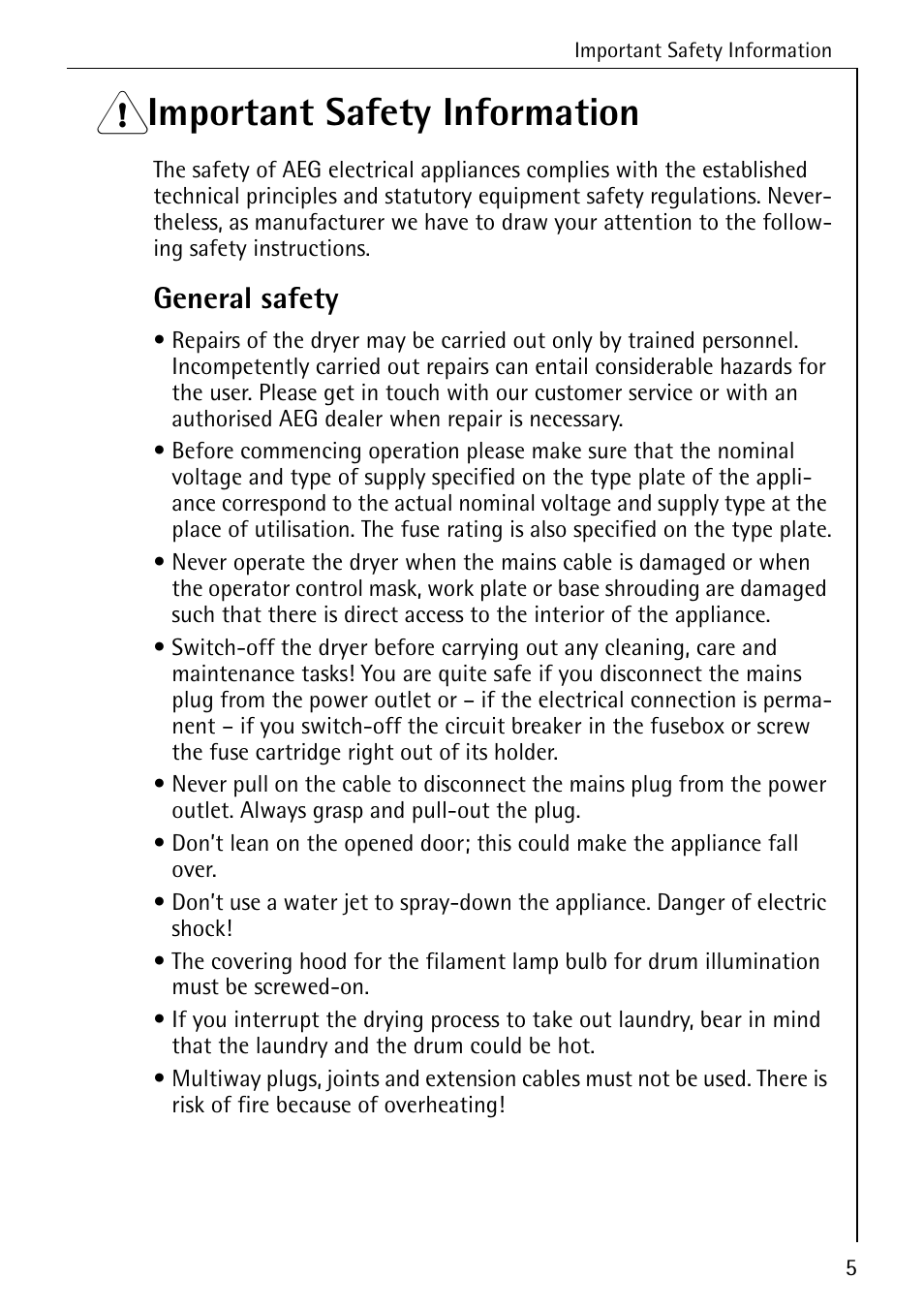 1 important safety information, General safety | AEG LAVATHERM 57700 User Manual | Page 5 / 40