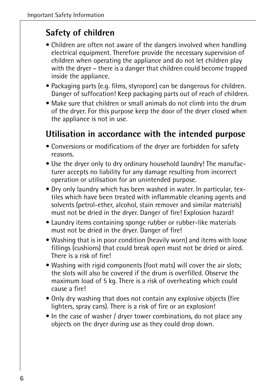 Safety of children | AEG LAVATHERM 57700 User Manual | Page 6 / 40