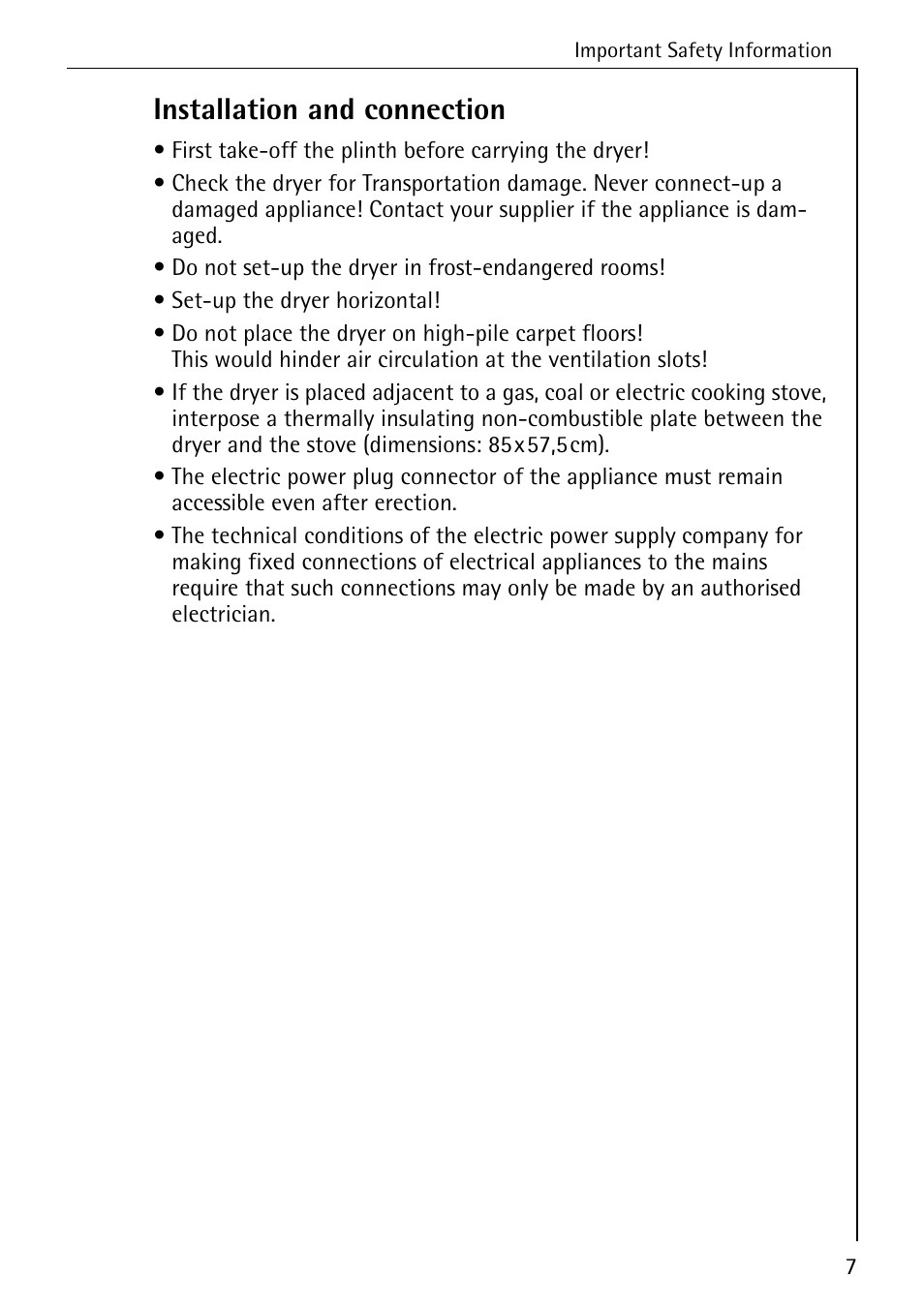 Installation and connection | AEG LAVATHERM 57700 User Manual | Page 7 / 40