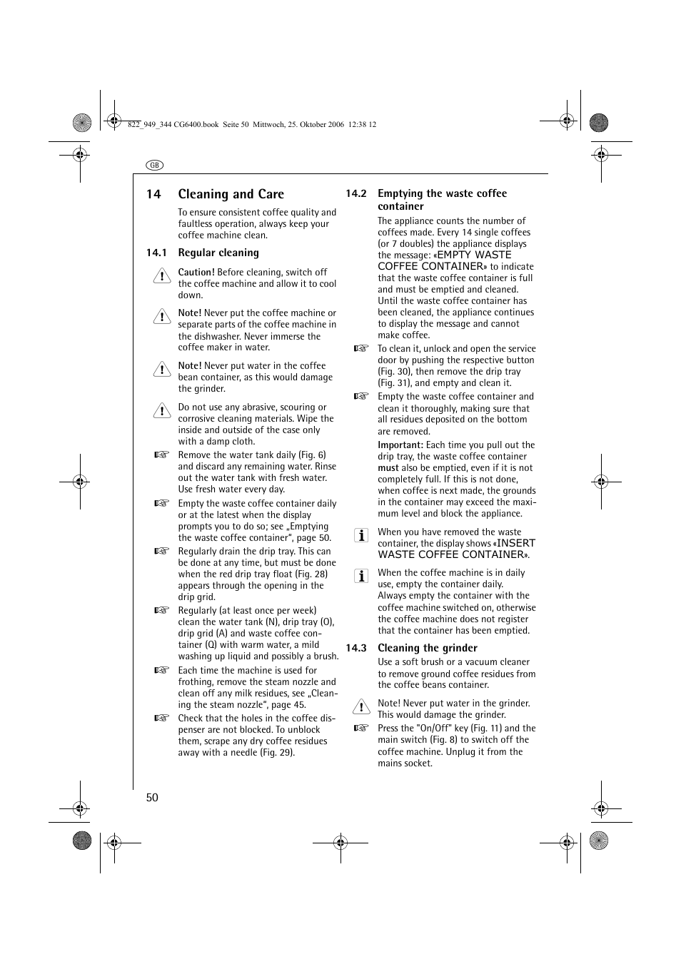 14 cleaning and care | AEG CG 6400 User Manual | Page 24 / 33