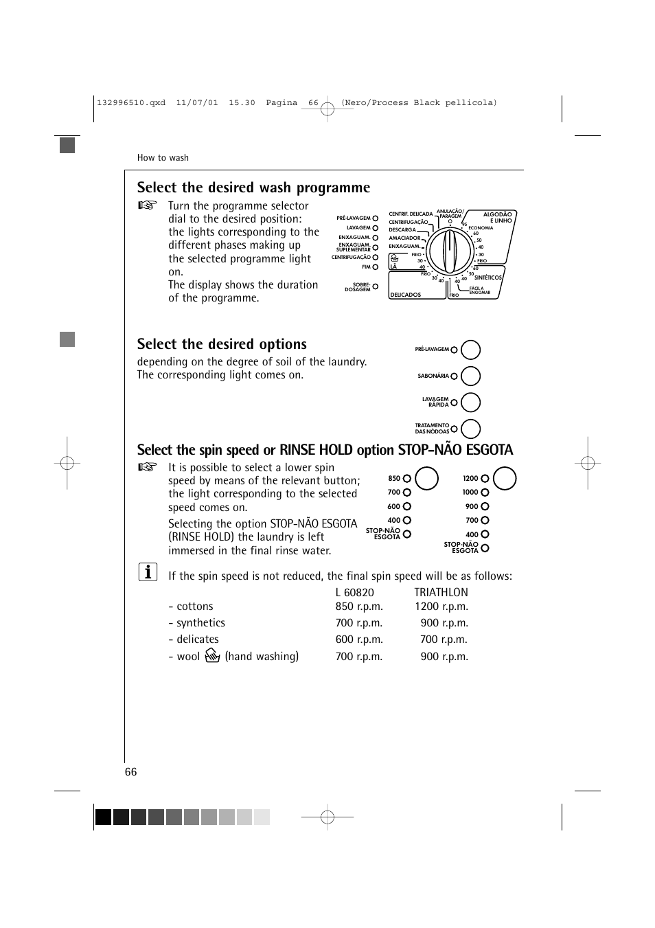 Select the desired wash programme, Select the desired options | AEG LAVAMAT TRIATHLON 60820 User Manual | Page 22 / 43