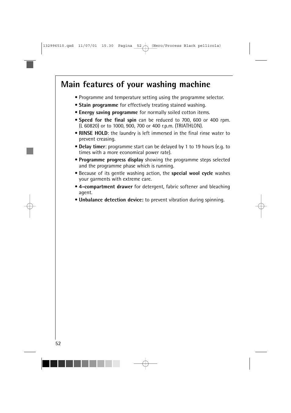 Main features of your washing machine | AEG LAVAMAT TRIATHLON 60820 User Manual | Page 8 / 43