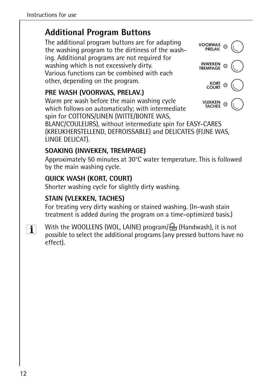 Additional program buttons | AEG LAVAMAT 72330 User Manual | Page 12 / 52