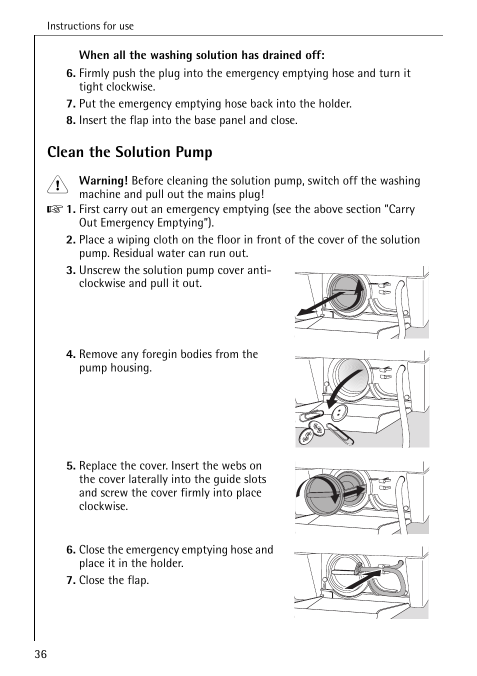 Clean the solution pump | AEG LAVAMAT 72330 User Manual | Page 36 / 52