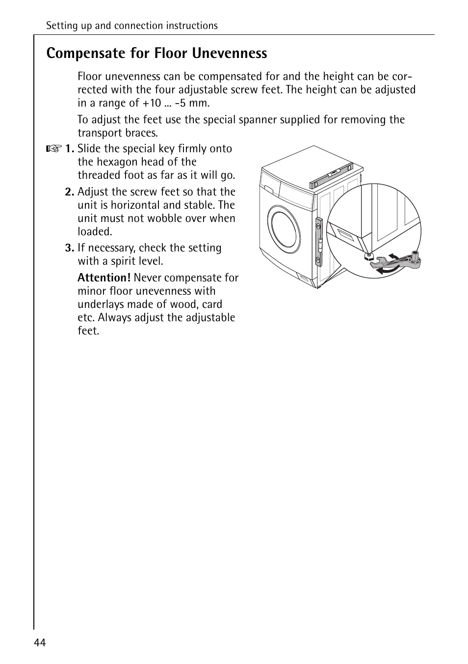 Compensate for floor unevenness | AEG LAVAMAT 72330 User Manual | Page 44 / 52