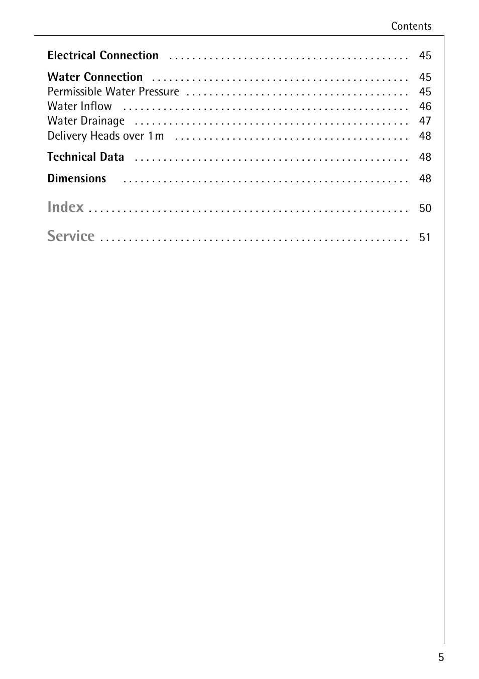 Index, Service | AEG LAVAMAT 72330 User Manual | Page 5 / 52