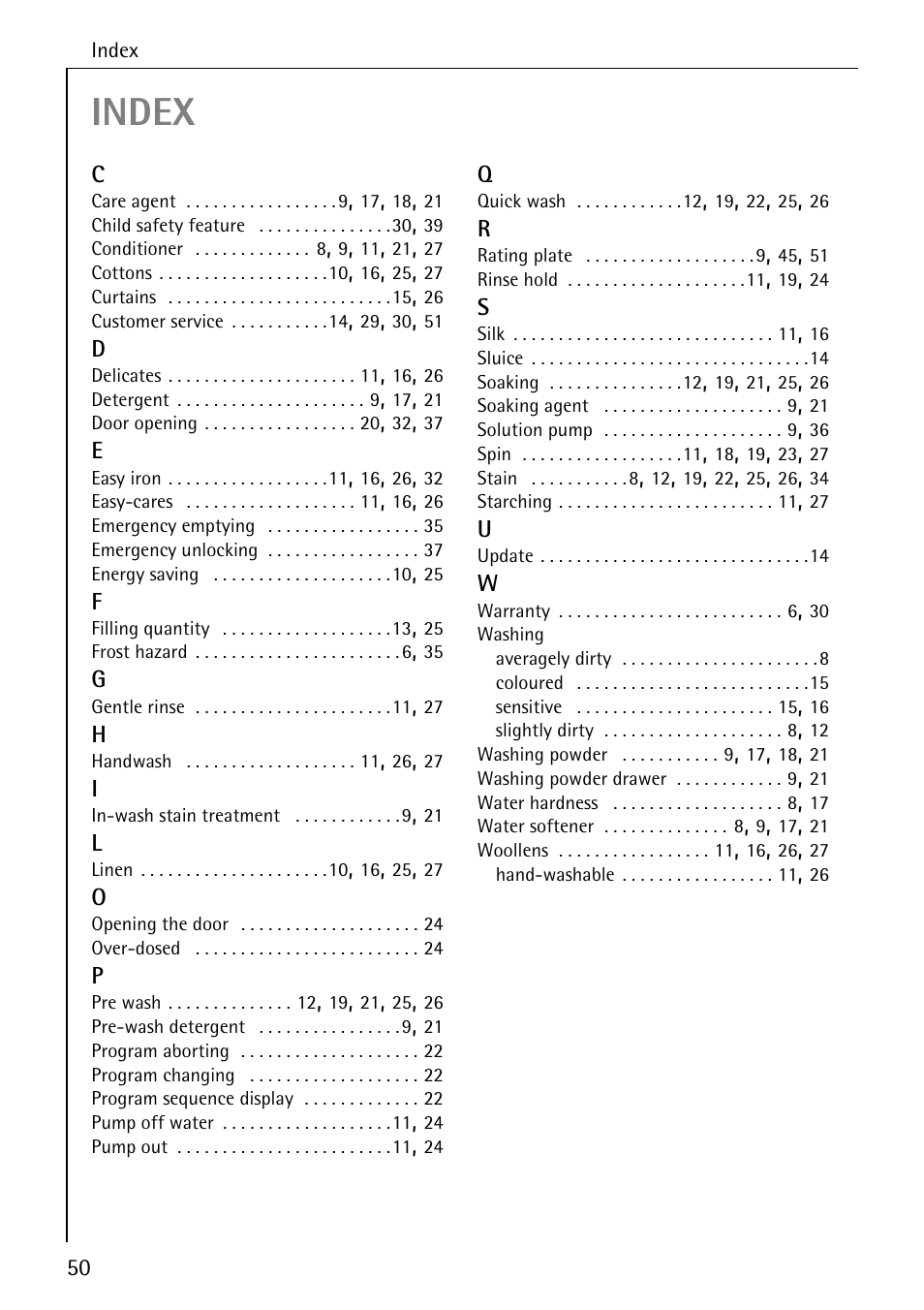 Index | AEG LAVAMAT 72330 User Manual | Page 50 / 52