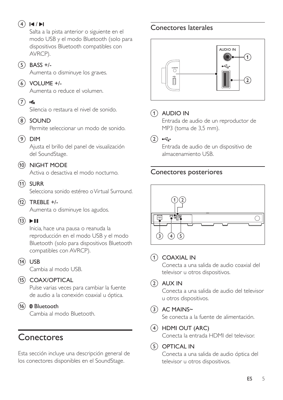 Conectores, Conectores 5 | Philips Altavoz SoundStage User Manual | Page 7 / 20