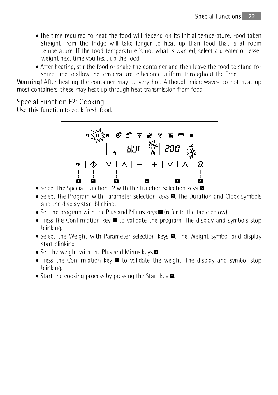 Special function f2: cooking, F s s, V 1 a 1 | 1 v 1 a 1 | AEG MCC 3881 E-M  EN User Manual | Page 23 / 46