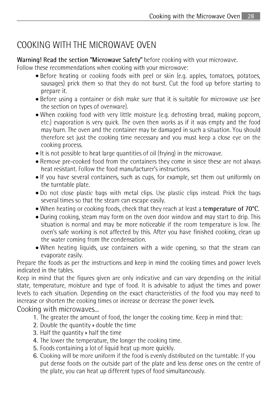 Cooking with the microwave oven, 28 cooking with the microwave, Cooking with microwaves | AEG MCC 3881 E-M  EN User Manual | Page 29 / 46