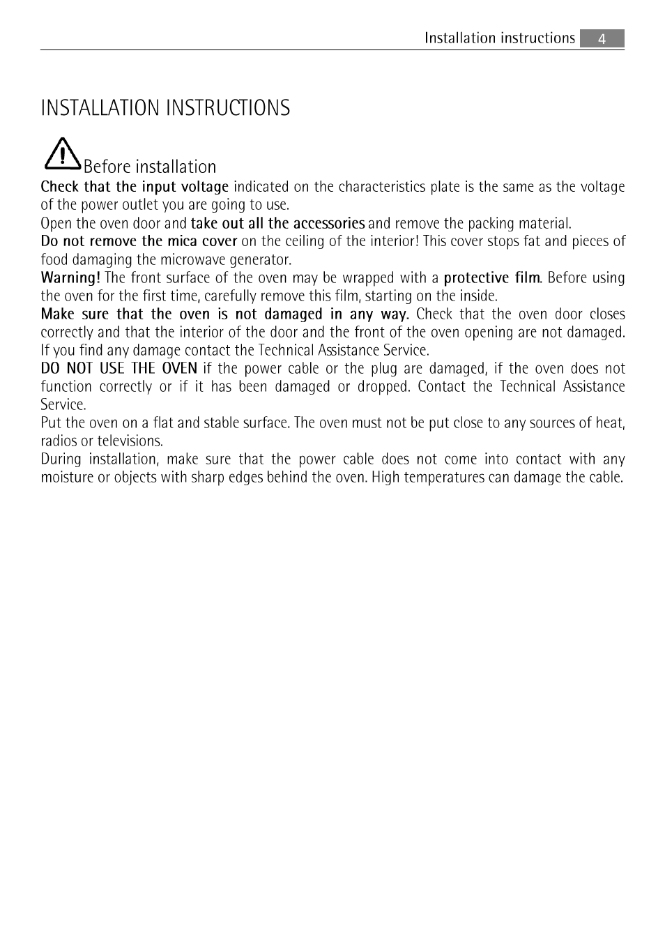 Installation instructions, Before installation | AEG MCC 3881 E-M  EN User Manual | Page 5 / 46