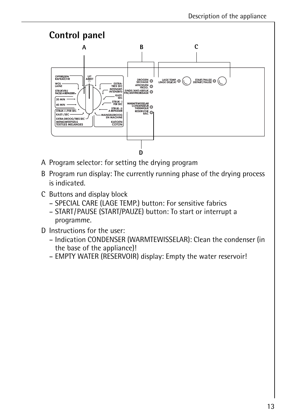 Control panel | AEG LAVATHERM T 520 User Manual | Page 13 / 36