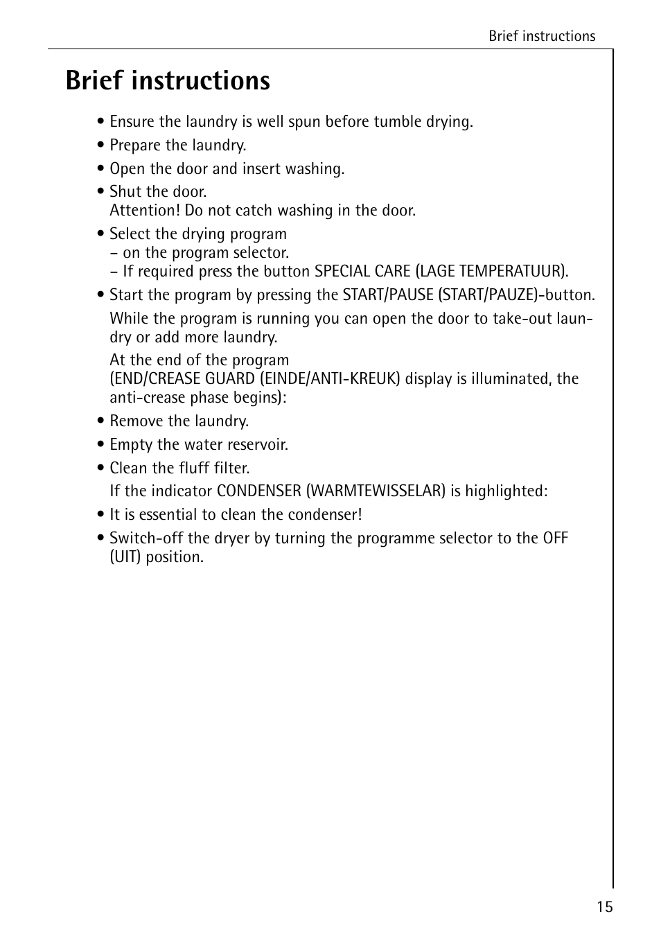 Brief instructions | AEG LAVATHERM T 520 User Manual | Page 15 / 36