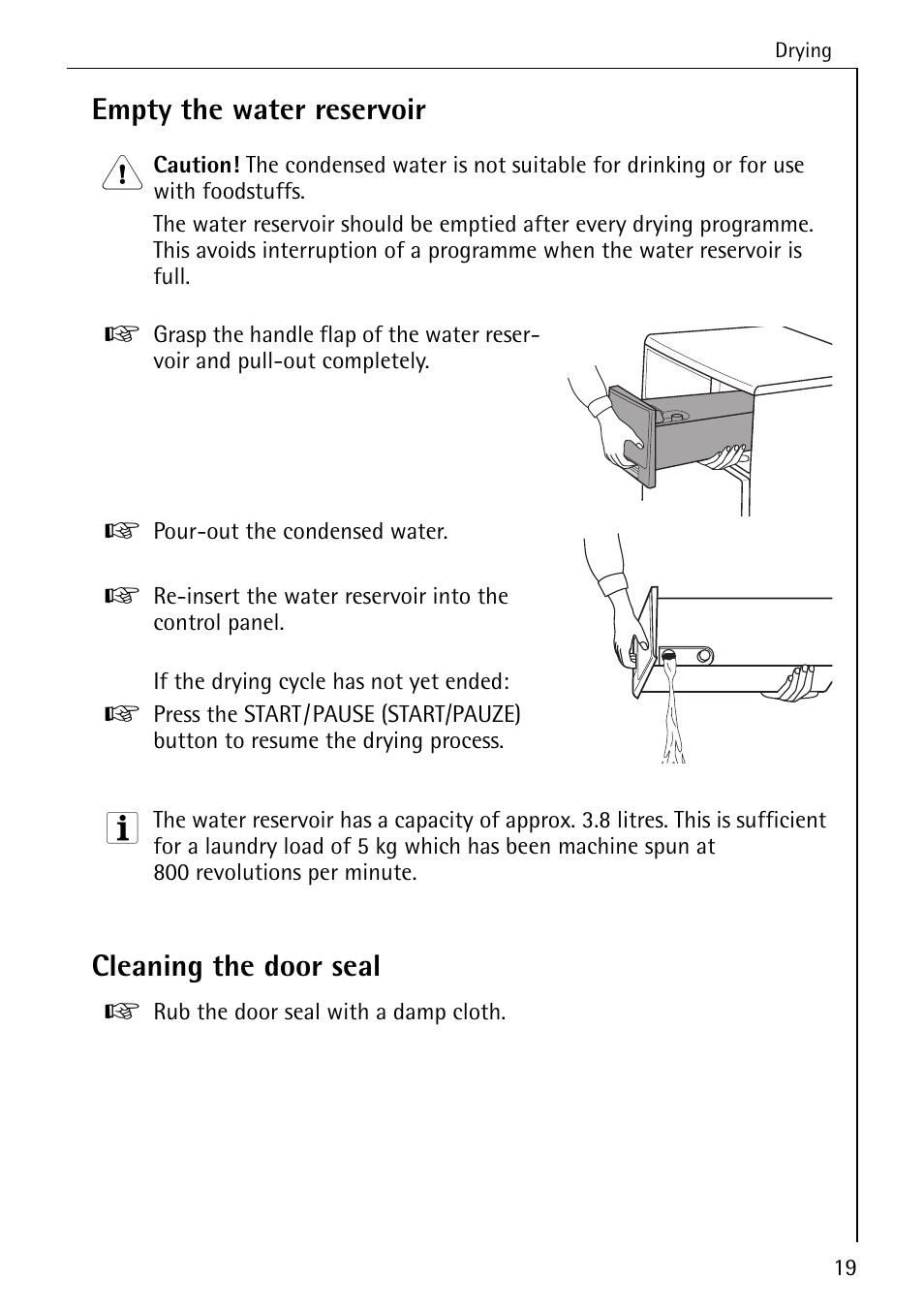 Empty the water reservoir, Cleaning the door seal | AEG LAVATHERM T 520 User Manual | Page 19 / 36