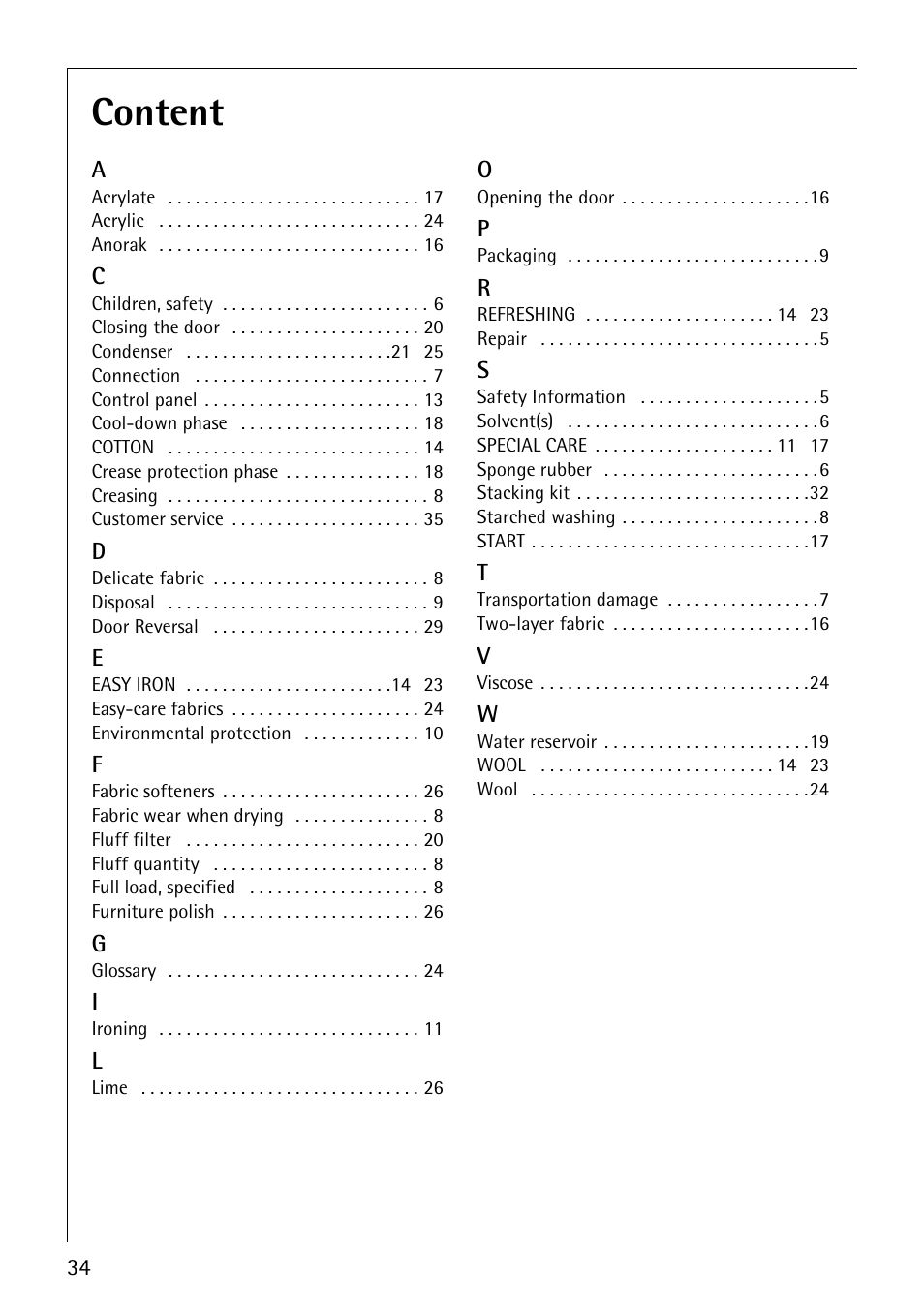 Content | AEG LAVATHERM T 520 User Manual | Page 34 / 36