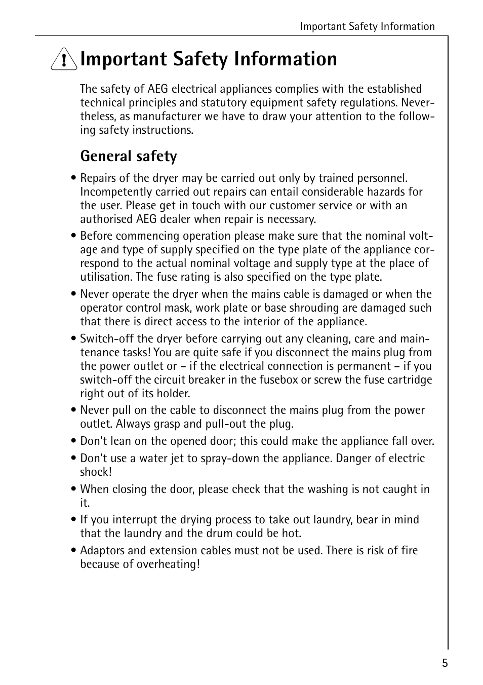 1 important safety information, General safety | AEG LAVATHERM T 520 User Manual | Page 5 / 36