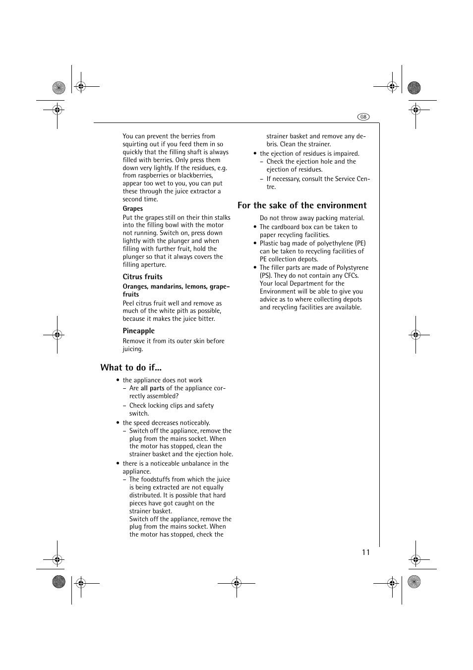 What to do if, For the sake of the environment | AEG ESF 103.1 User Manual | Page 8 / 9