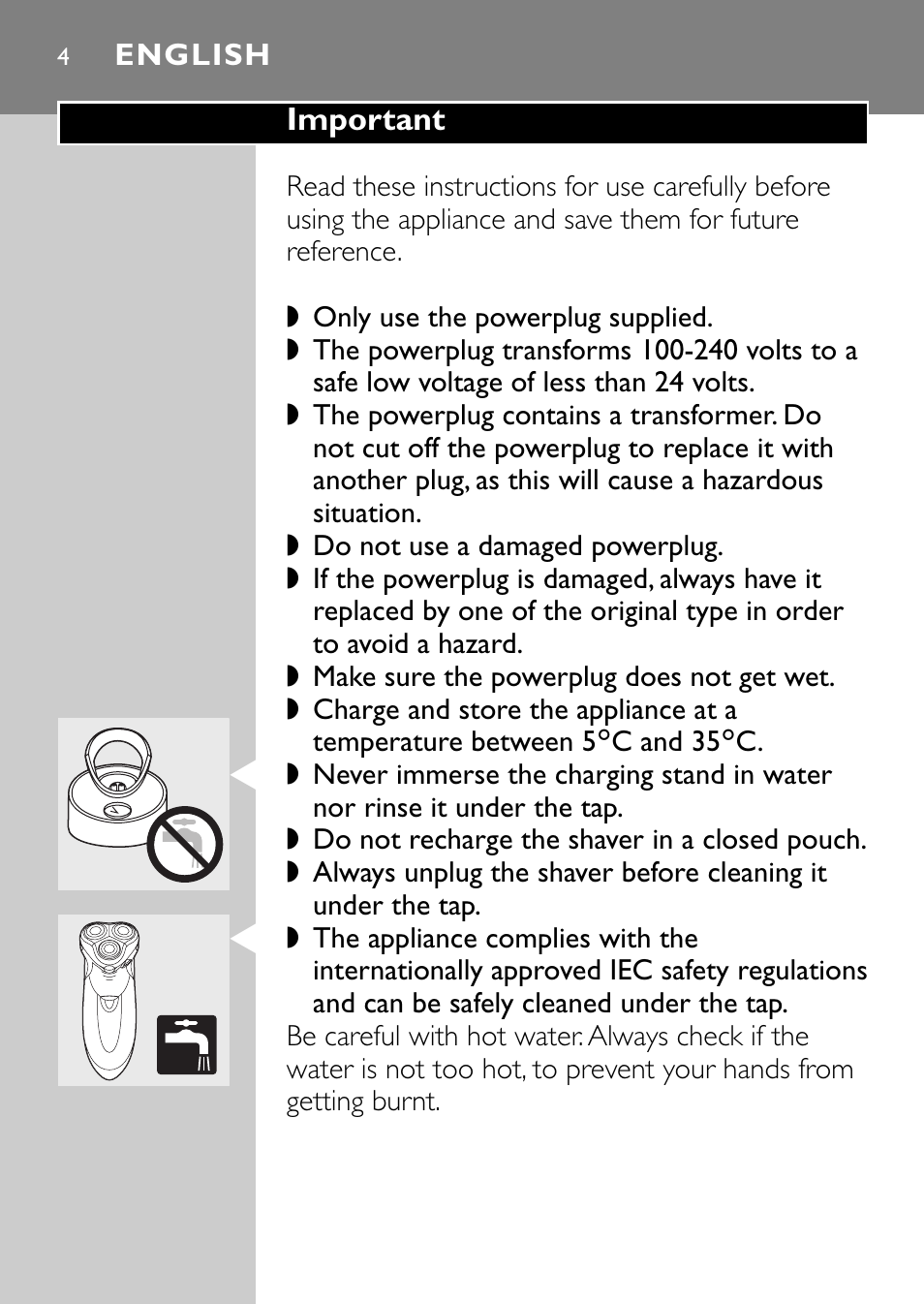 English 4 | Philips Afeitadora eléctrica User Manual | Page 2 / 160