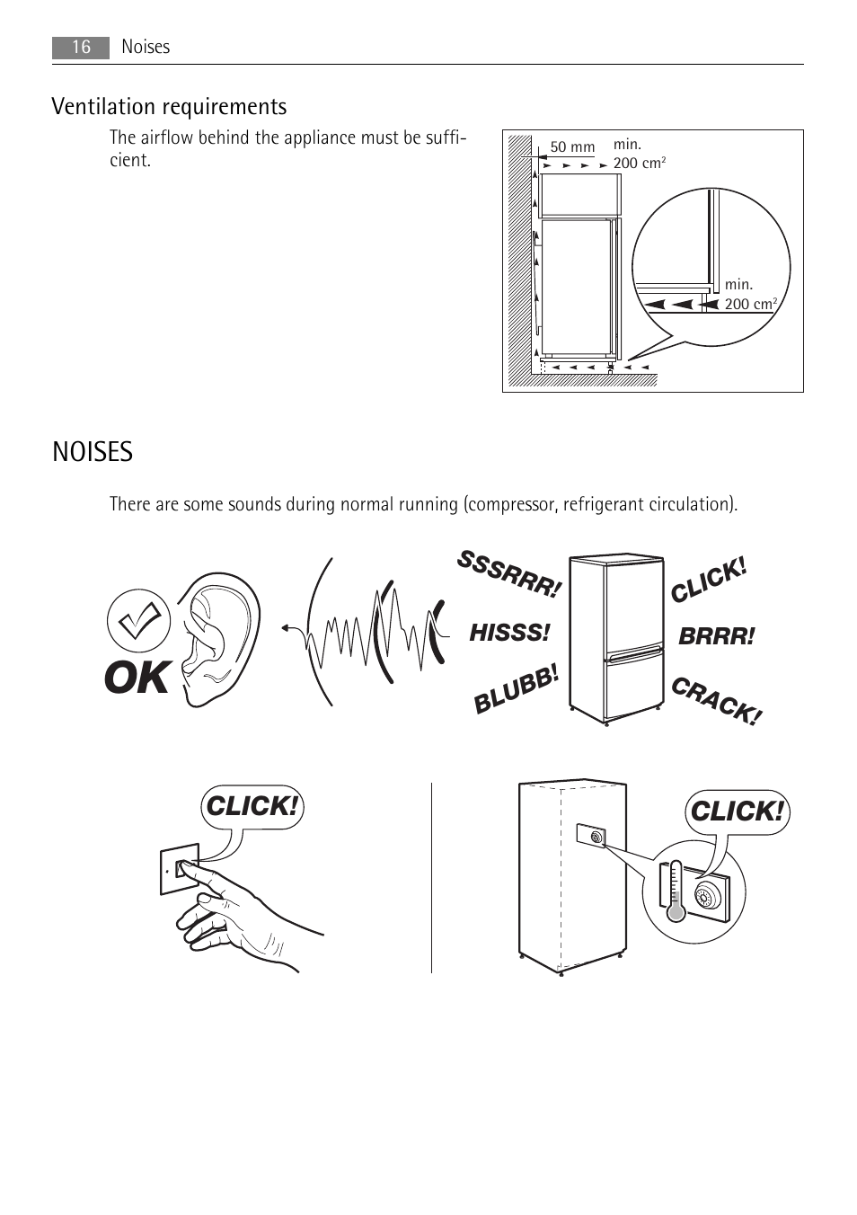 Noises, Click | AEG AGN71200F0 User Manual | Page 16 / 20