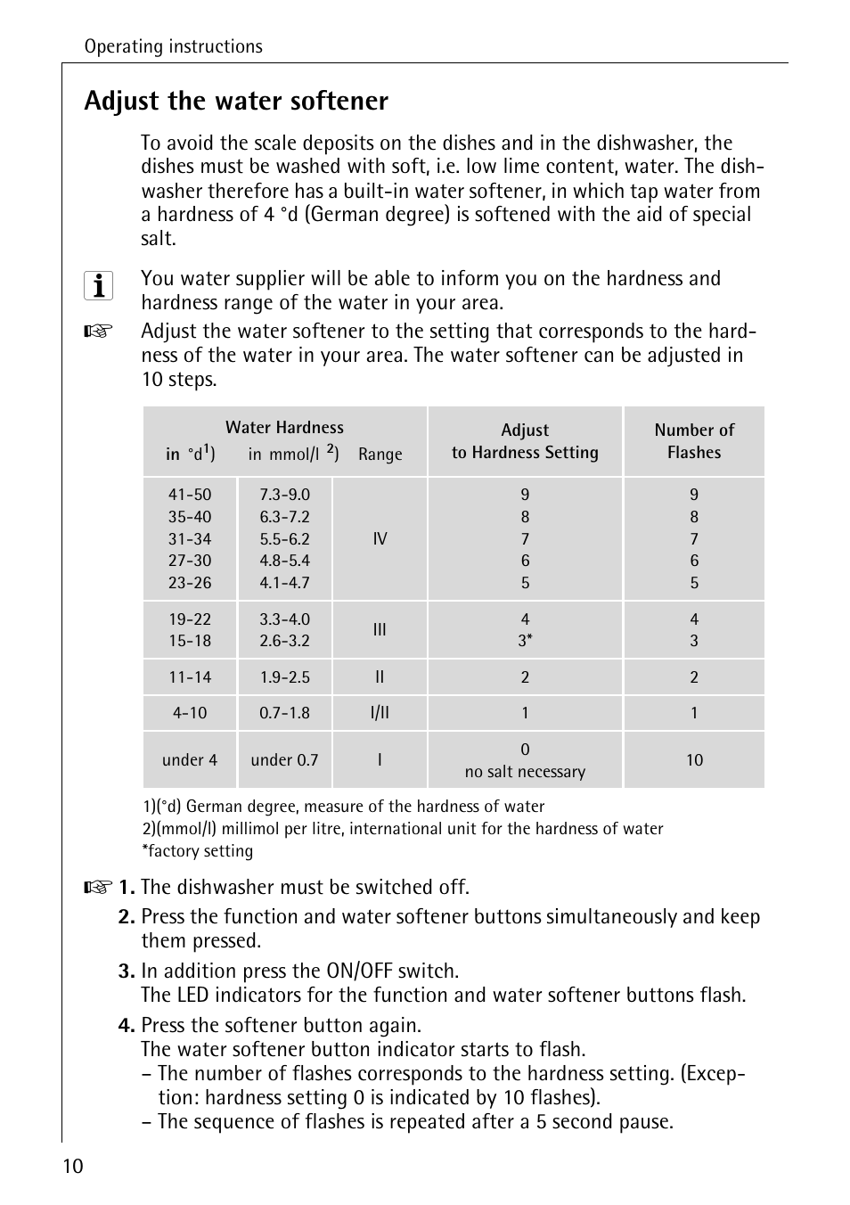 Adjust the water softener | AEG KO_FAVORIT 4270 I User Manual | Page 10 / 44
