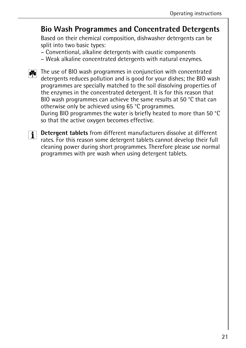 Bio wash programmes and concentrated detergents | AEG KO_FAVORIT 4270 I User Manual | Page 21 / 44