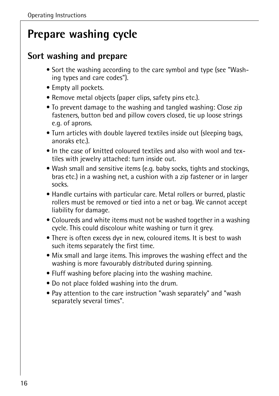 Prepare washing cycle, Sort washing and prepare | AEG OKO-LAVAMAT 76760 User Manual | Page 16 / 60