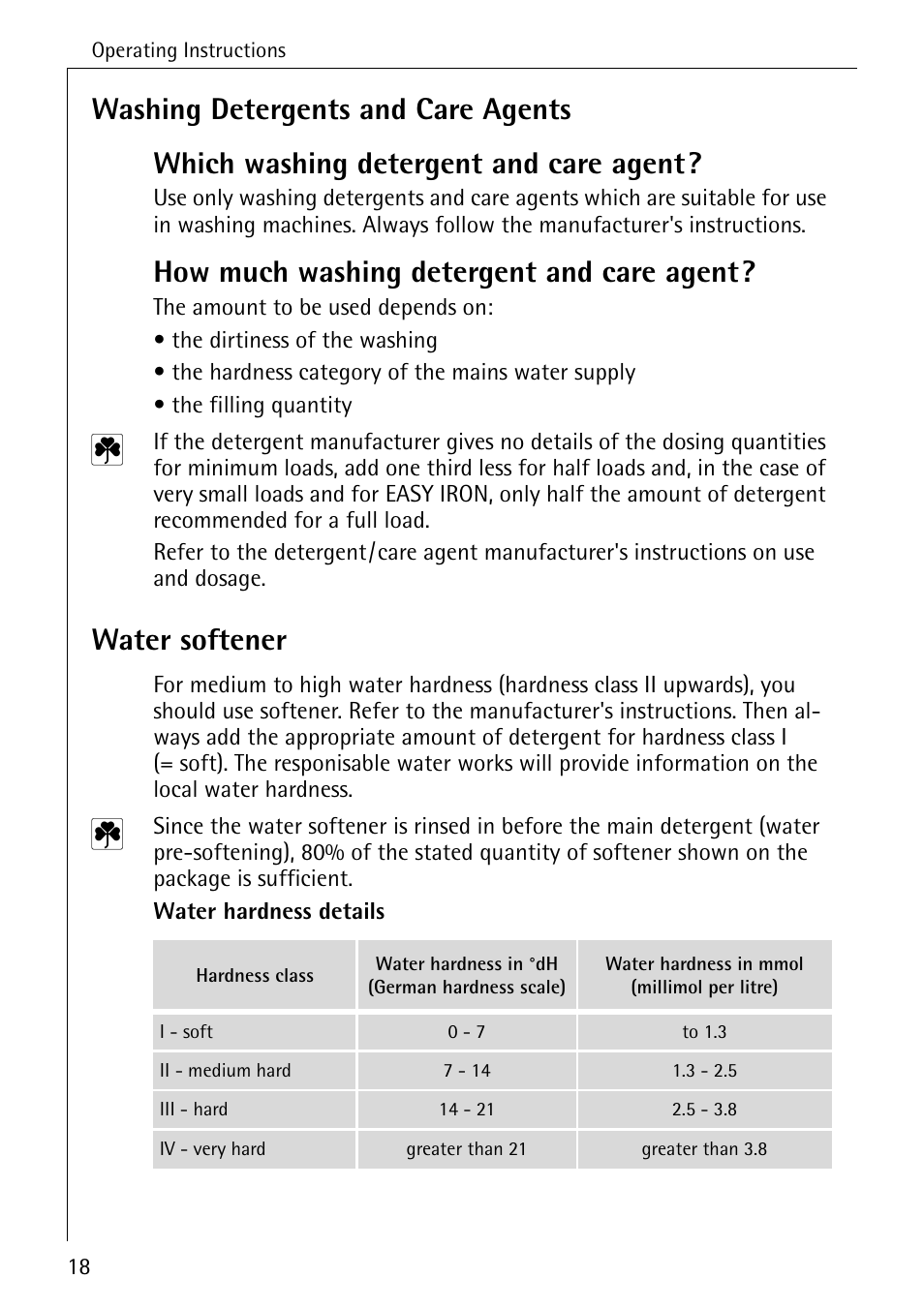 How much washing detergent and care agent, Water softener | AEG OKO-LAVAMAT 76760 User Manual | Page 18 / 60