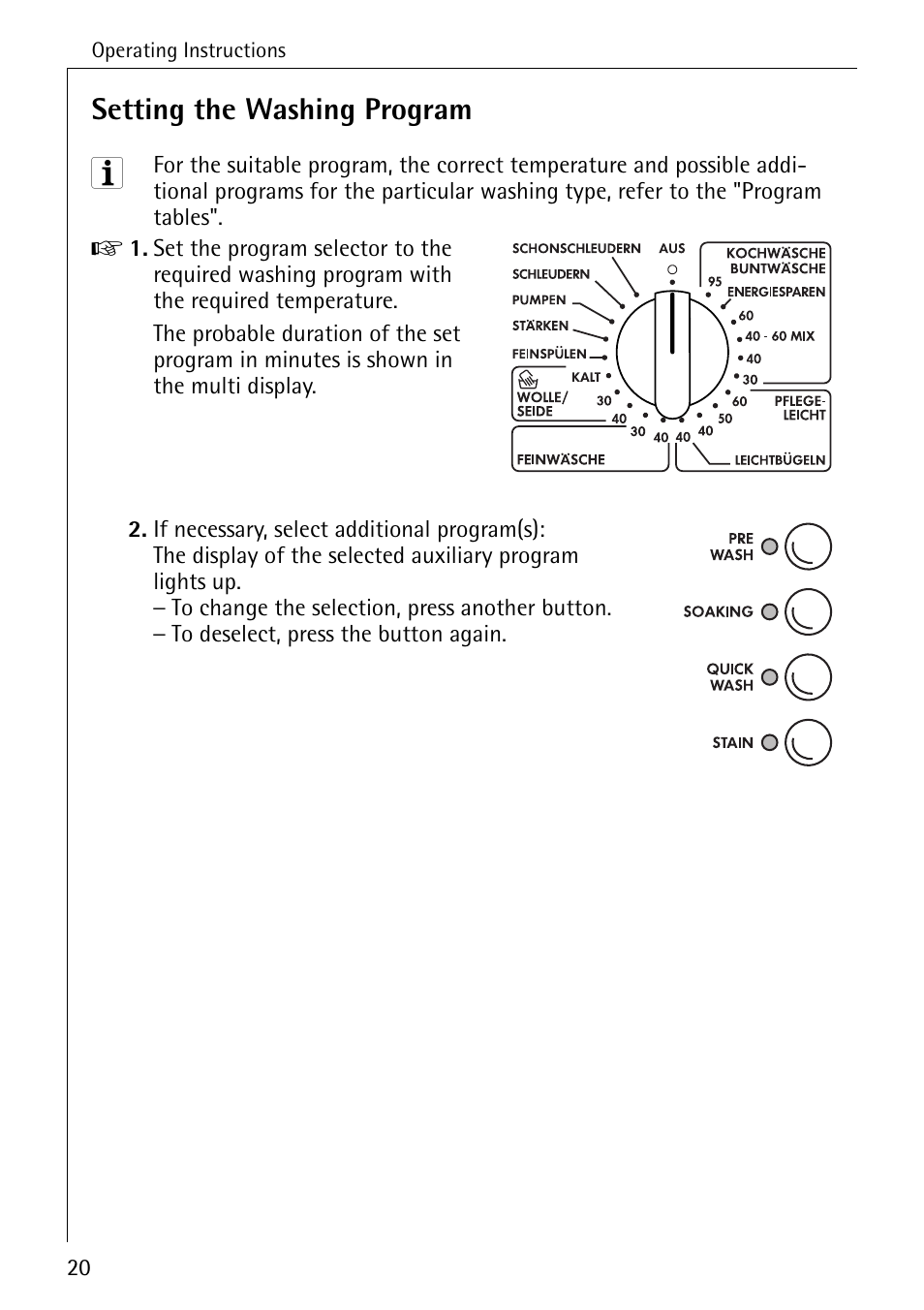 Setting the washing program | AEG OKO-LAVAMAT 76760 User Manual | Page 20 / 60