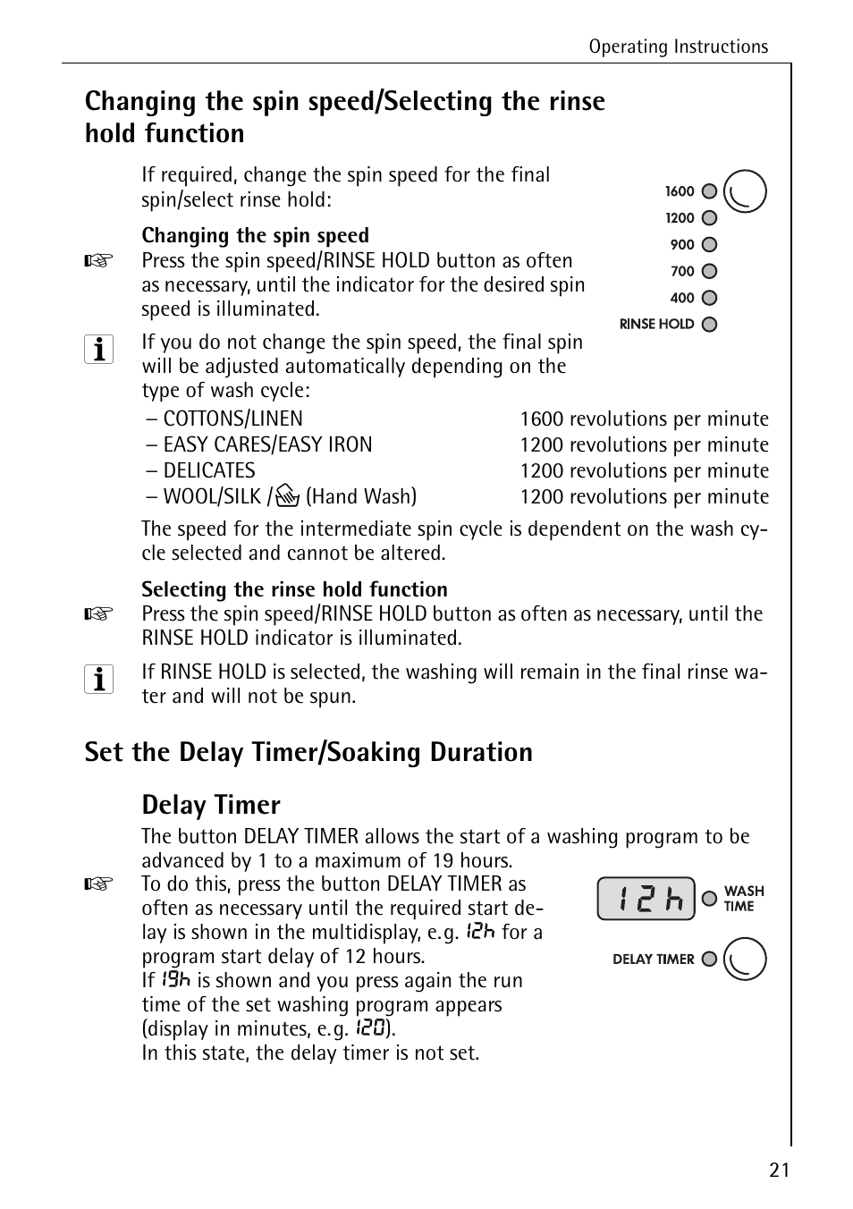 Set the delay timer/soaking duration delay timer | AEG OKO-LAVAMAT 76760 User Manual | Page 21 / 60