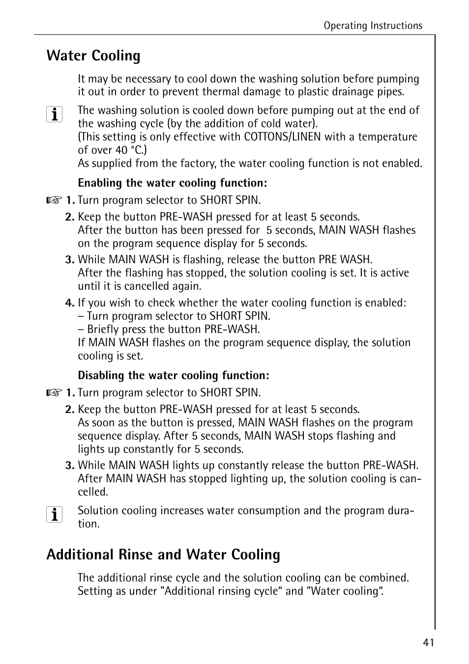 Water cooling, Additional rinse and water cooling | AEG OKO-LAVAMAT 76760 User Manual | Page 41 / 60