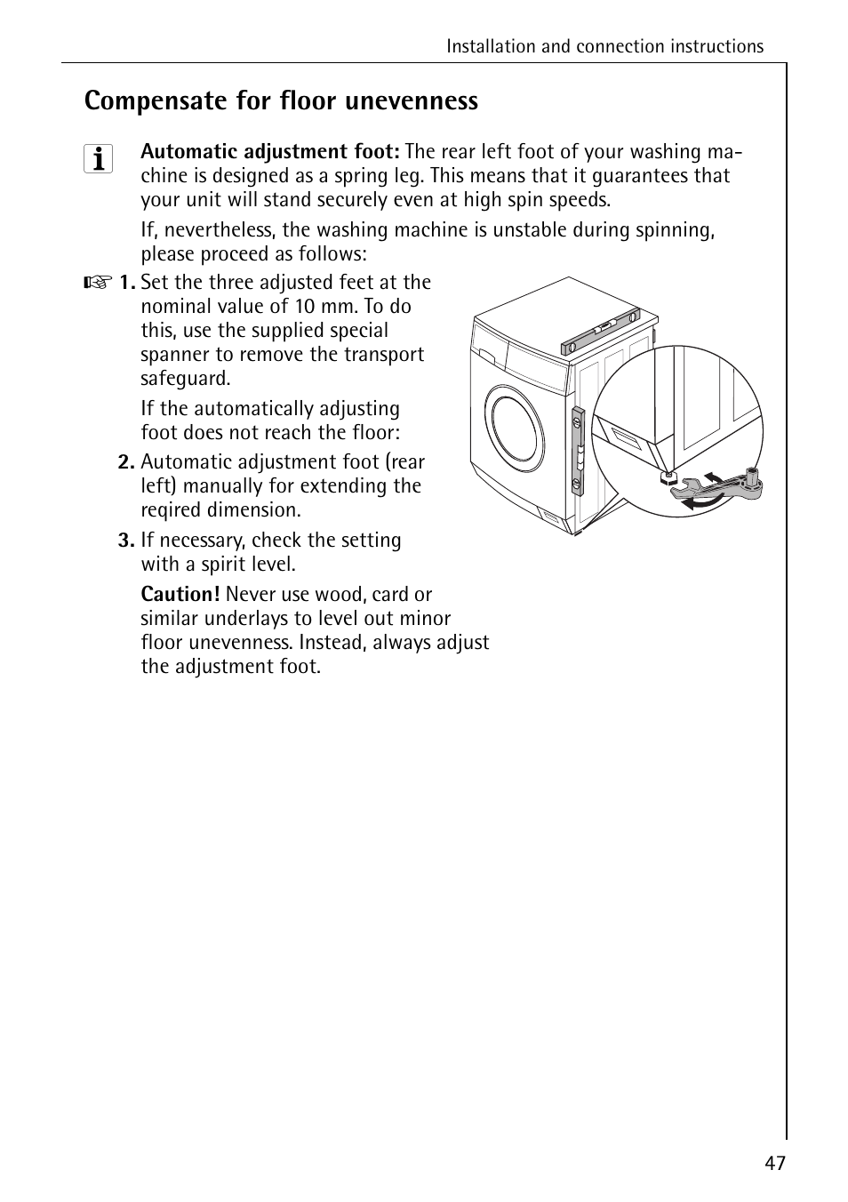 Compensate for floor unevenness | AEG OKO-LAVAMAT 76760 User Manual | Page 47 / 60