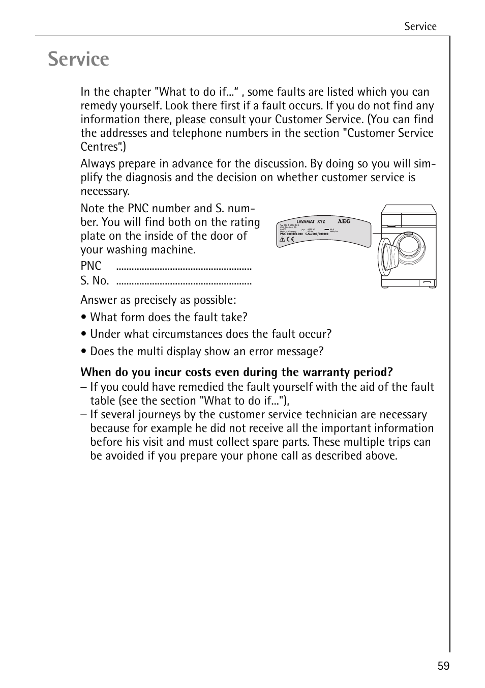 Service | AEG OKO-LAVAMAT 76760 User Manual | Page 59 / 60