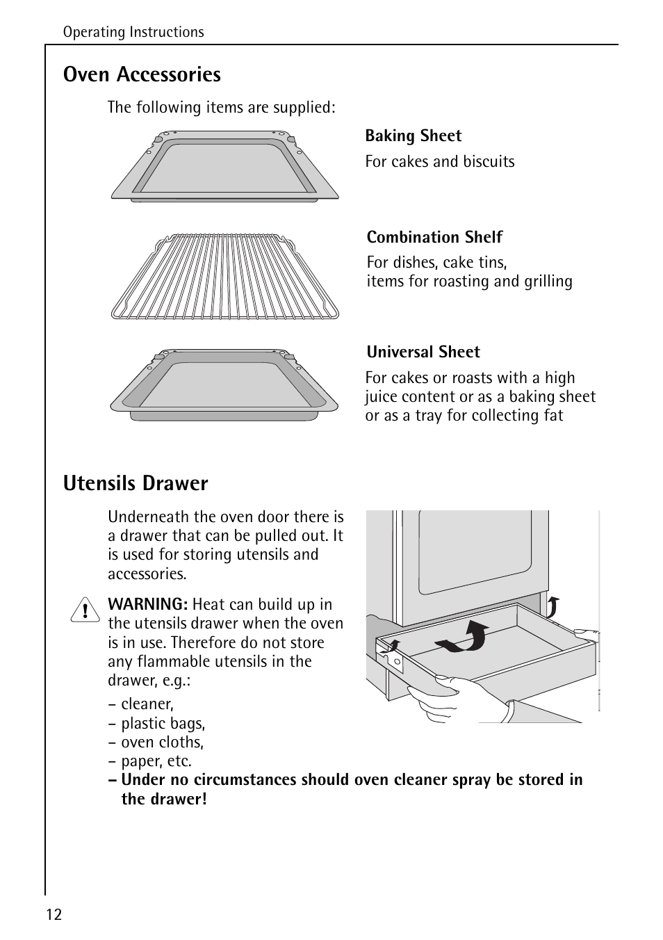 Oven accessories, Utensils drawer | AEG COMPETENCE 5033 V User Manual | Page 12 / 52