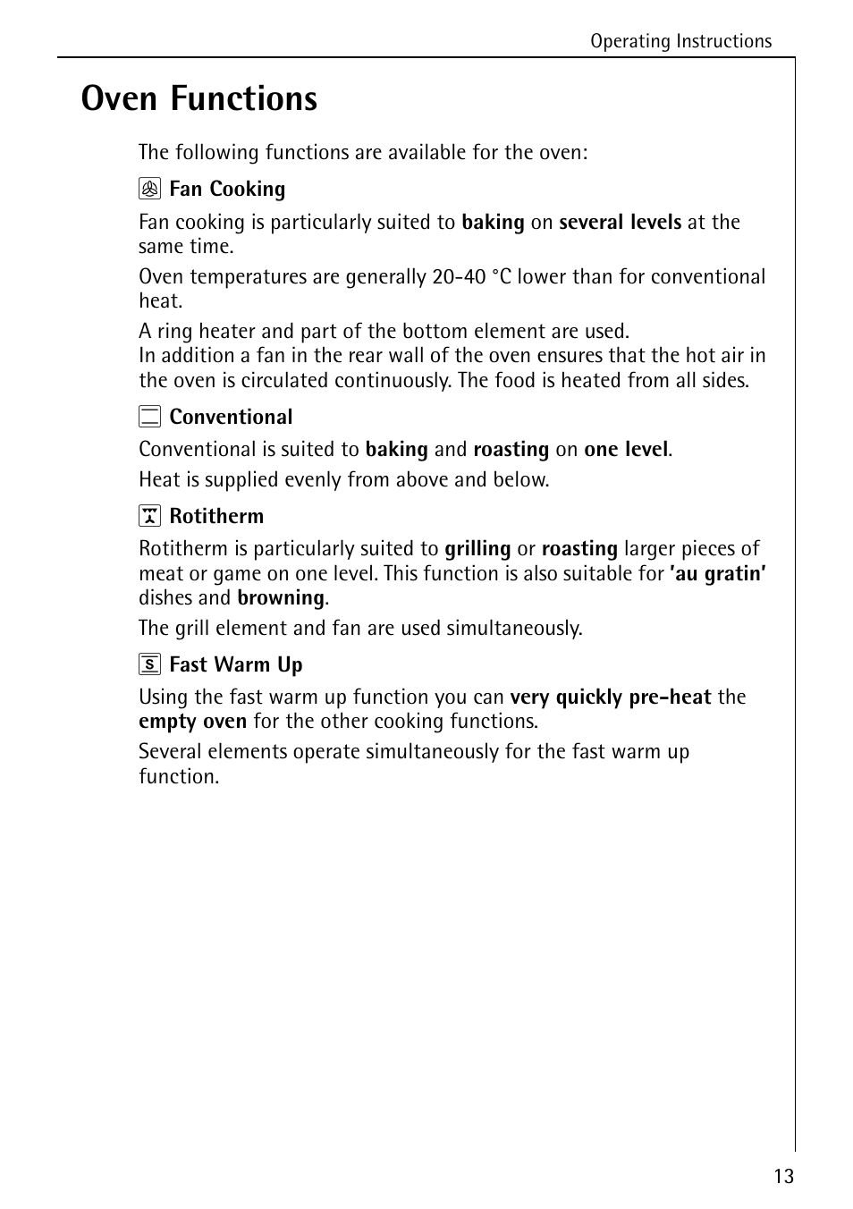 Oven functions | AEG COMPETENCE 5033 V User Manual | Page 13 / 52