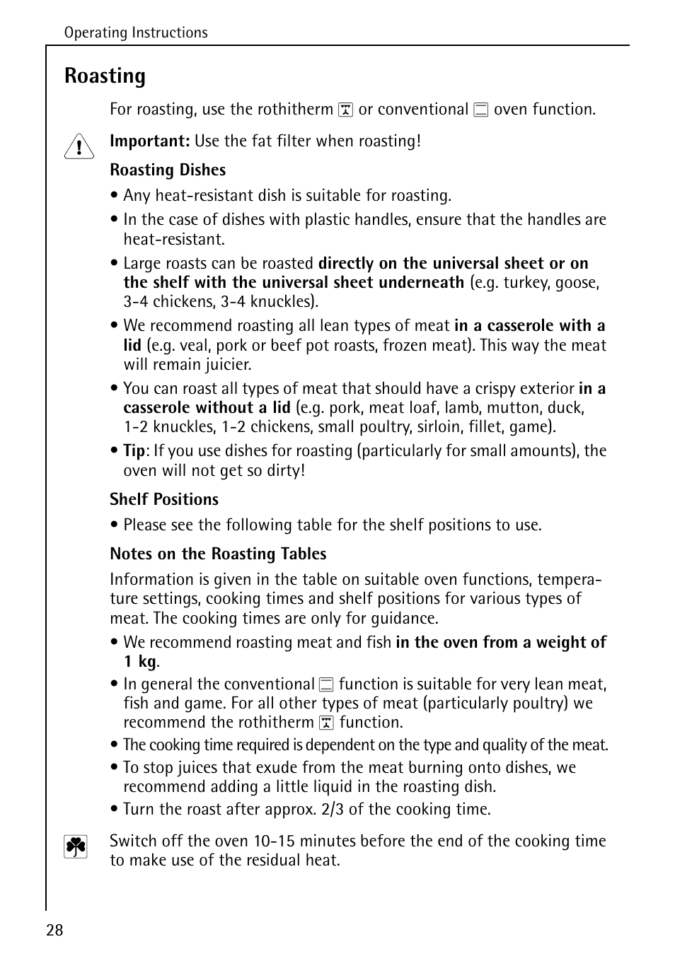 Roasting | AEG COMPETENCE 5033 V User Manual | Page 28 / 52