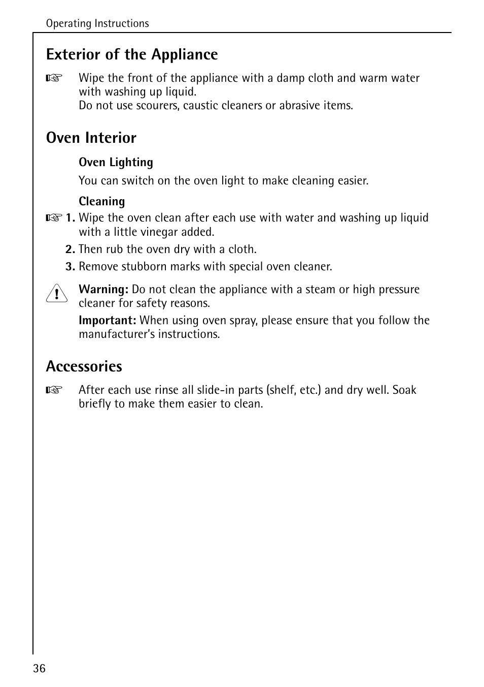 Exterior of the appliance, Oven interior, Accessories | AEG COMPETENCE 5033 V User Manual | Page 36 / 52