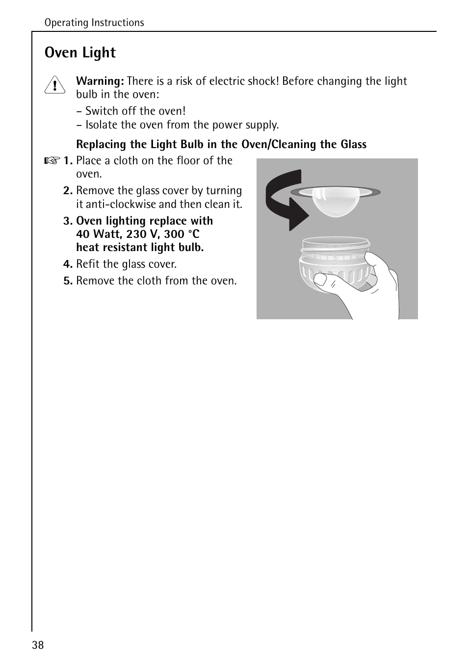 Oven light | AEG COMPETENCE 5033 V User Manual | Page 38 / 52