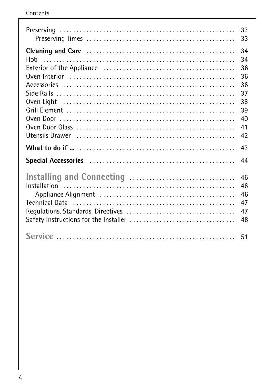 Installing and connecting, Service | AEG COMPETENCE 5033 V User Manual | Page 4 / 52