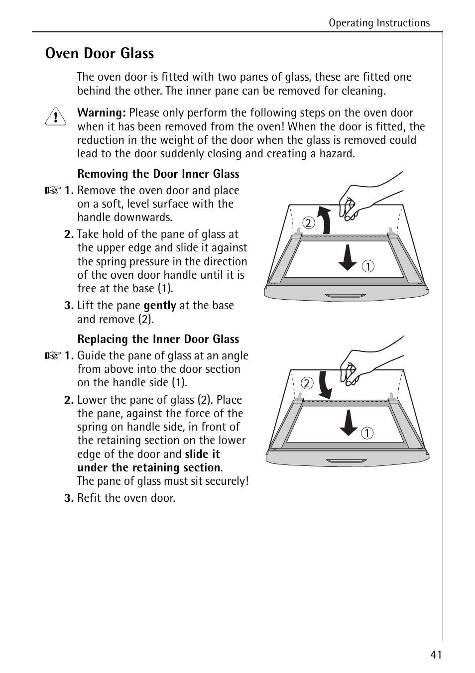 Oven door glass | AEG COMPETENCE 5033 V User Manual | Page 41 / 52