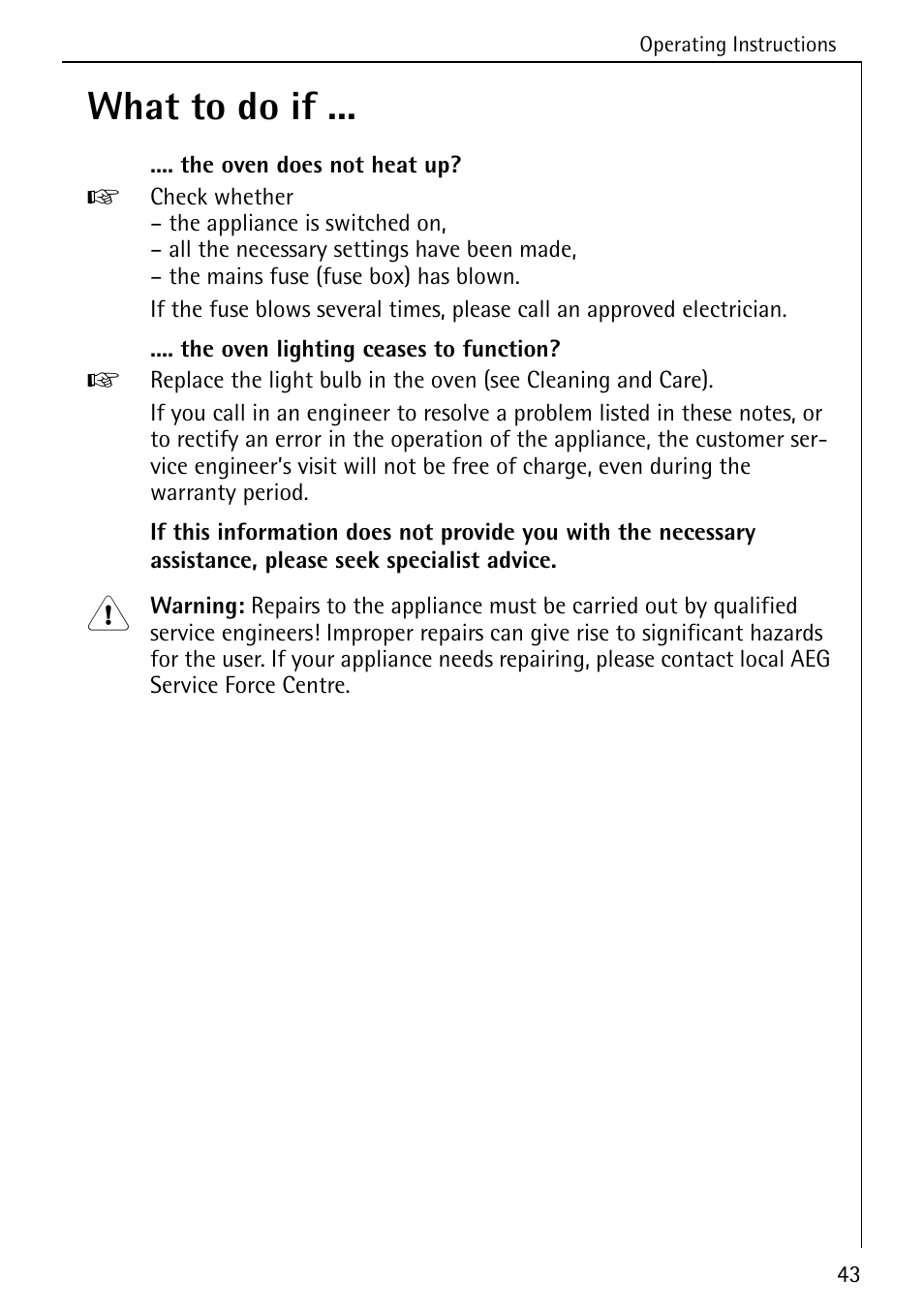 What to do if | AEG COMPETENCE 5033 V User Manual | Page 43 / 52