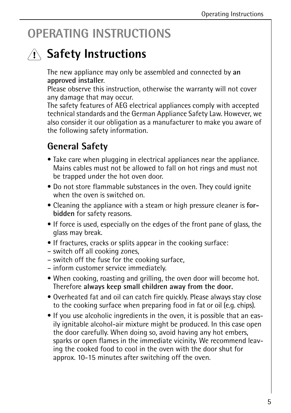 Operating instructions, Safety instructions, General safety | AEG COMPETENCE 5033 V User Manual | Page 5 / 52