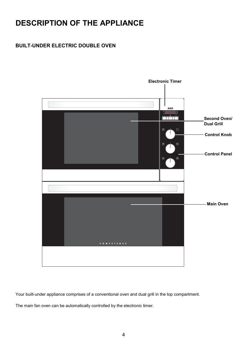 Description of the appliance | AEG COMPETENCE U3100-4 User Manual | Page 4 / 36